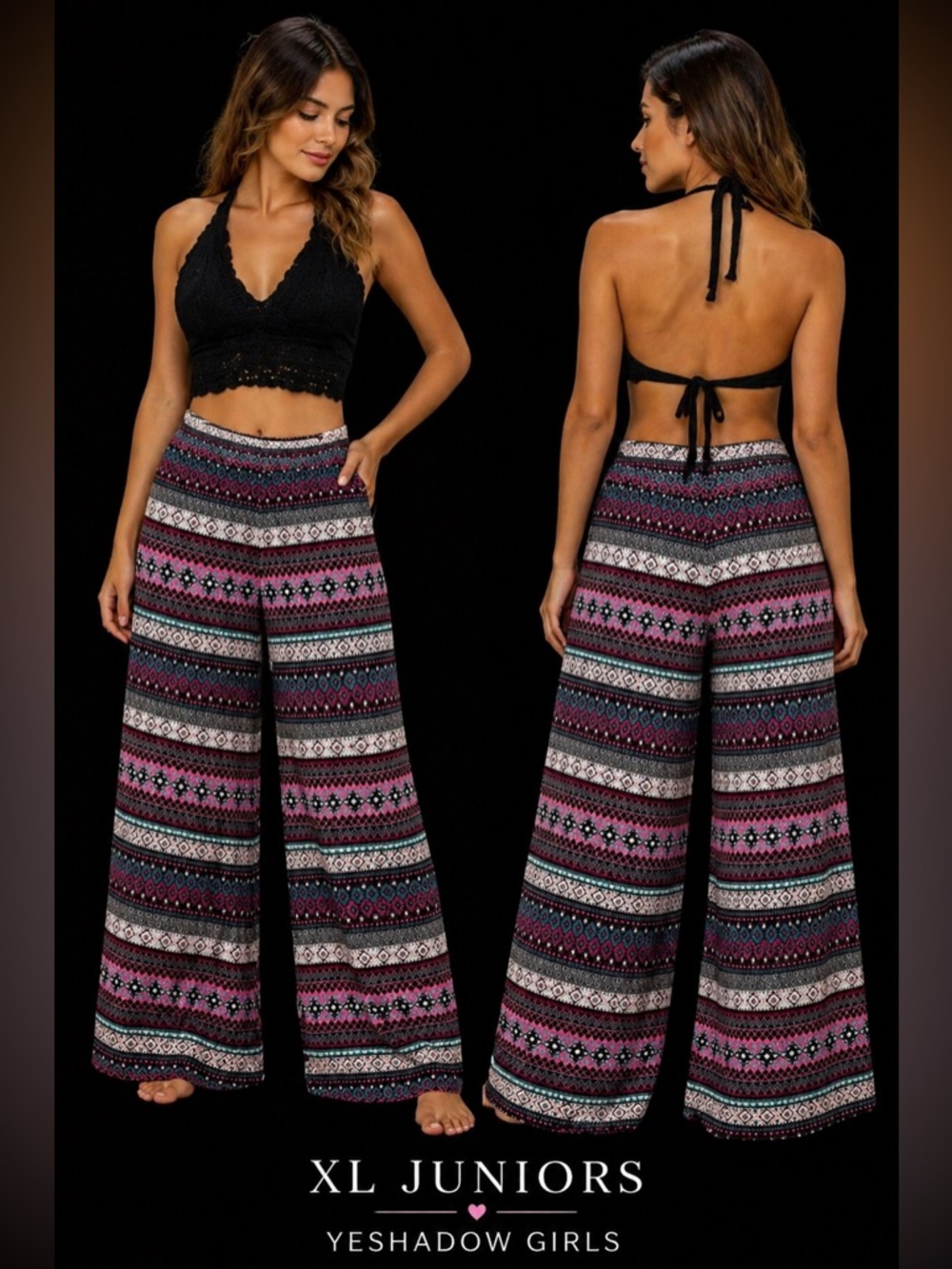 Eyeshadow Girls Boho Wide Leg Pants XL Juniors Festival Beach Lounge